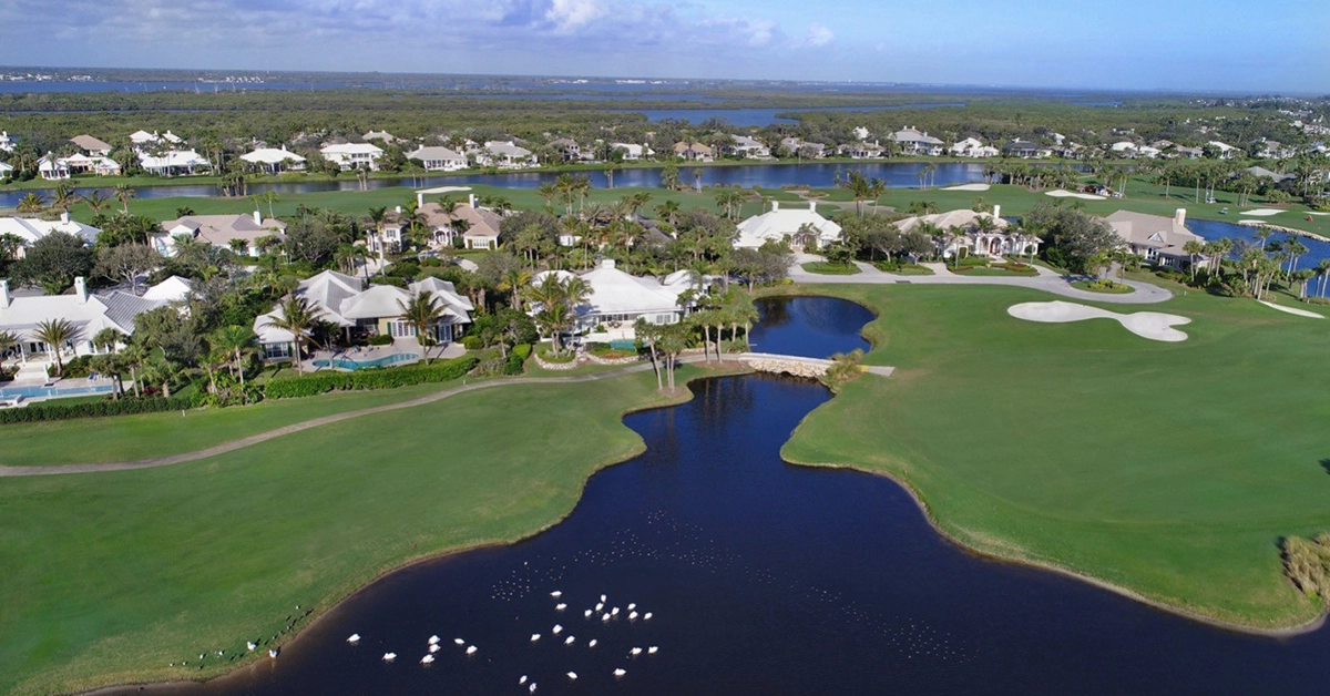 Aerial view of Orchid Island golf course and waterfront homes in Vero Beach