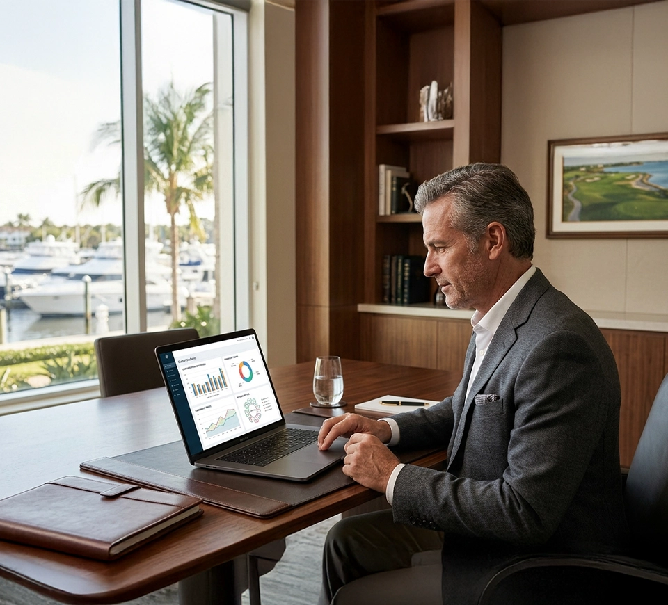 Professional at desk doing Analytics and Reporting