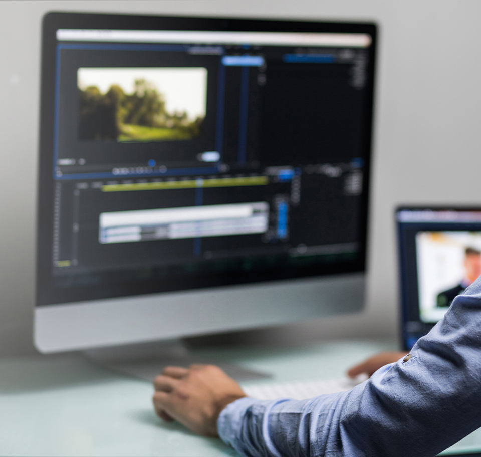 person at work editing video