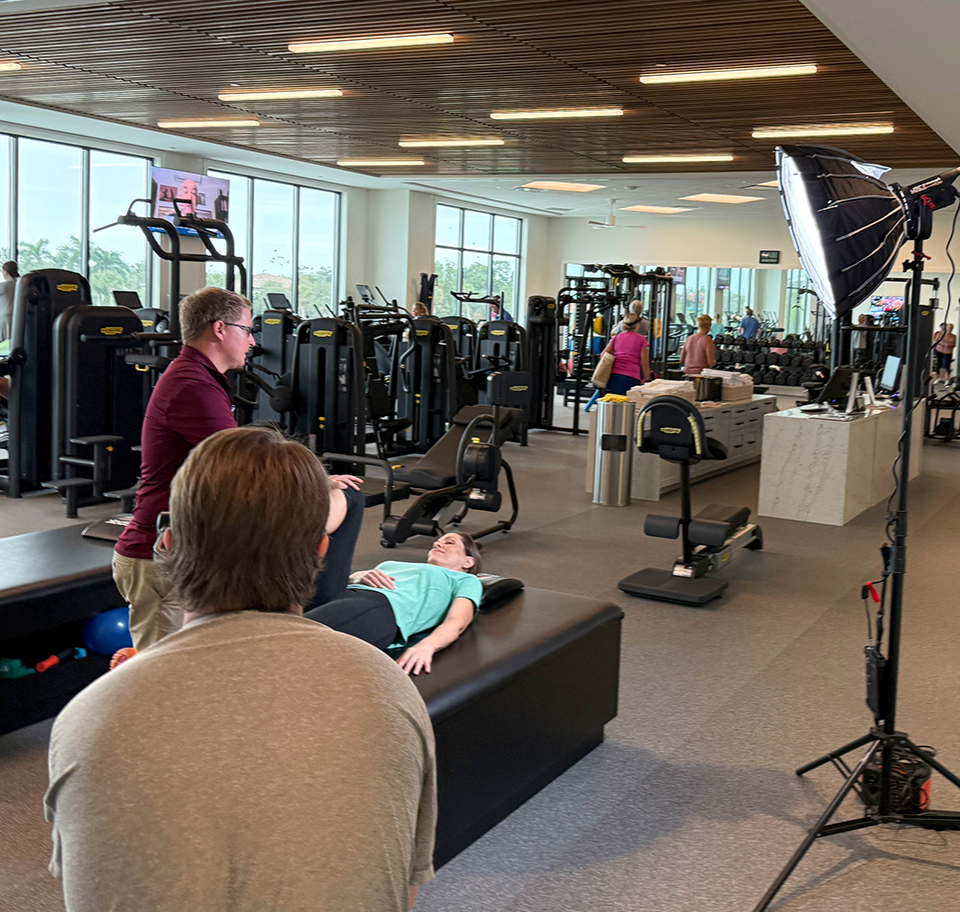 Video shoot in club fitness room